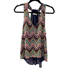 Noble U Sleeveless Chevron High Low Tank Top Boho Festival Sheer Aztec M Summer